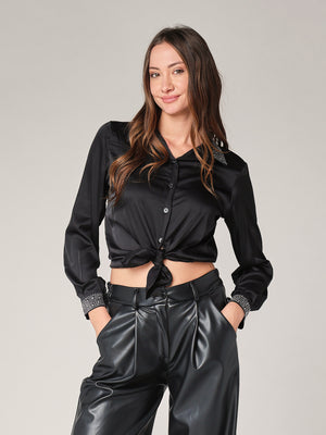 Camicia raso collo strass