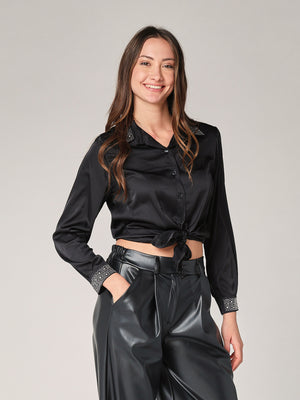 Camicia raso collo strass