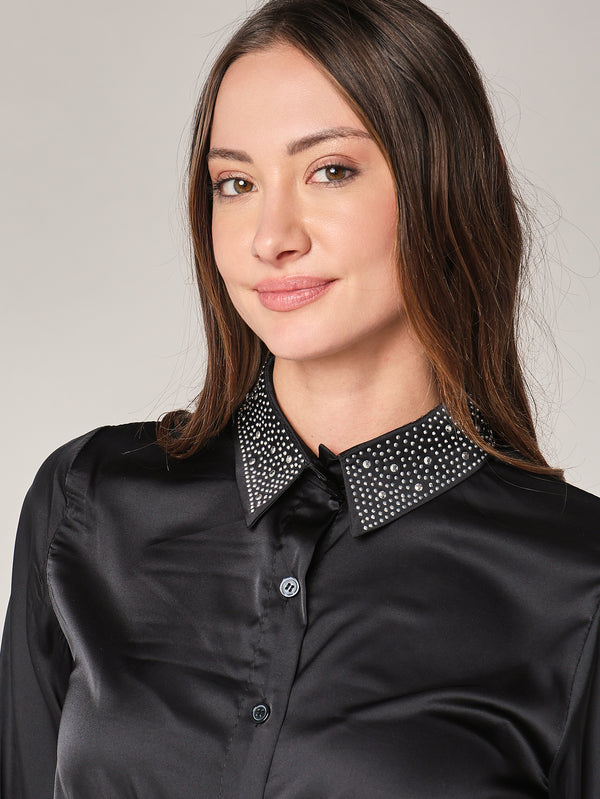Camicia raso collo strass