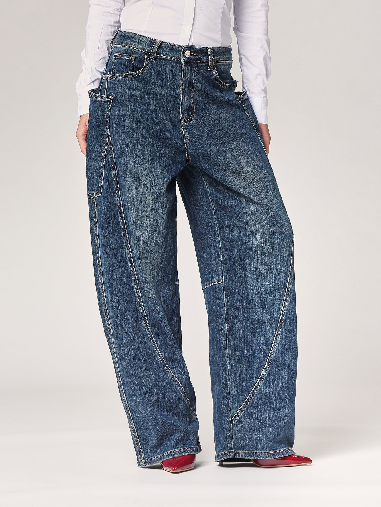 Jeans gamba larga cargo