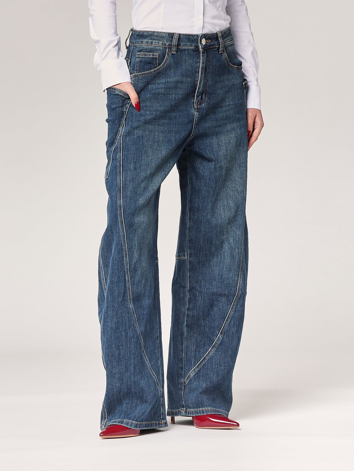 Jeans gamba larga cargo