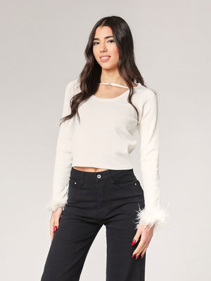 Maglia con polso a piume