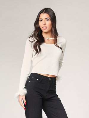 Maglia con polso a piume