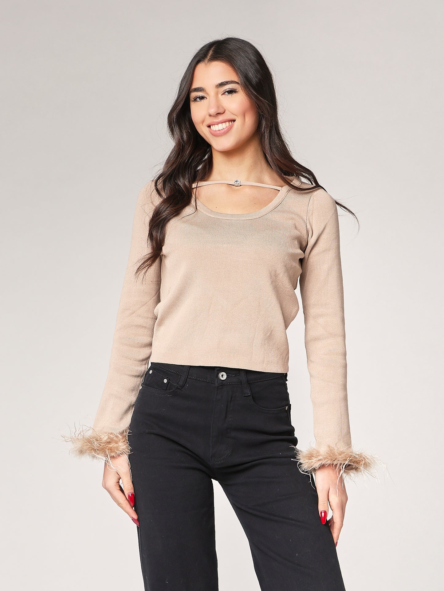 Maglia con polso a piume