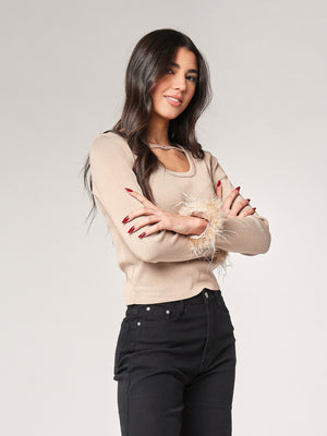 Maglia con polso a piume