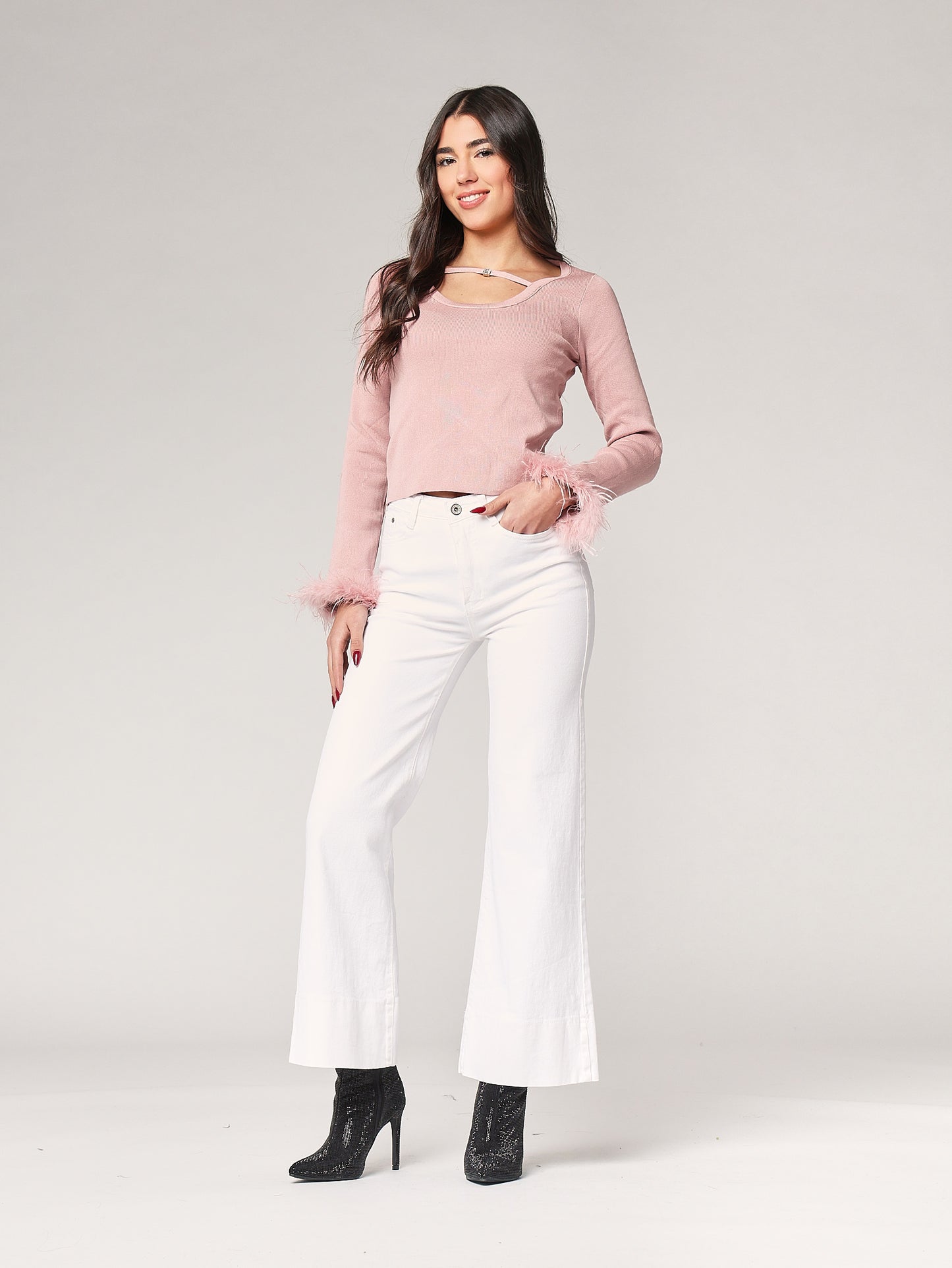 Maglia con polso a piume