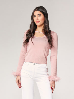 Maglia con polso a piume