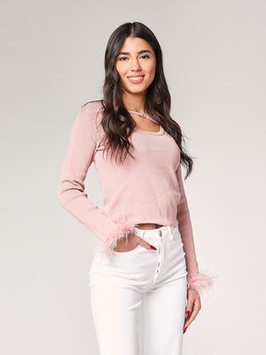 Maglia con polso a piume