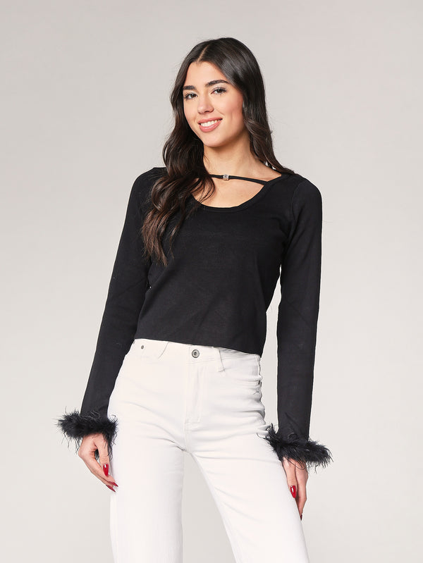 Maglia con polso a piume