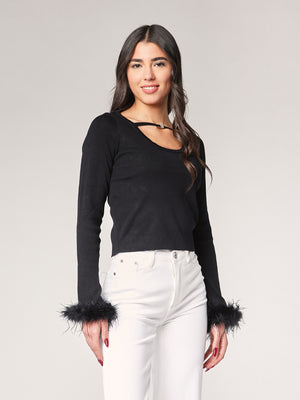 Maglia con polso a piume