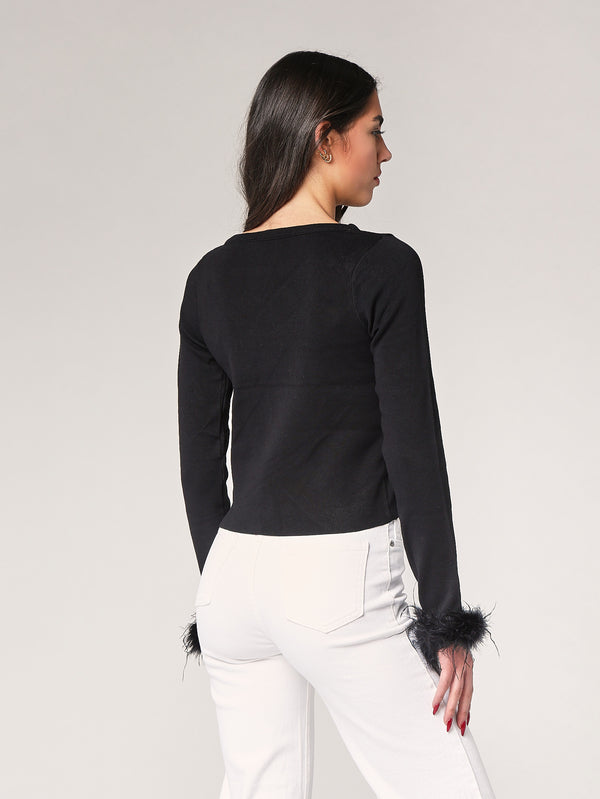 Maglia con polso a piume