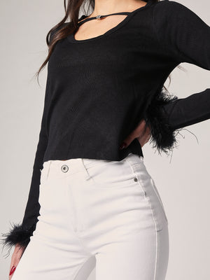 Maglia con polso a piume