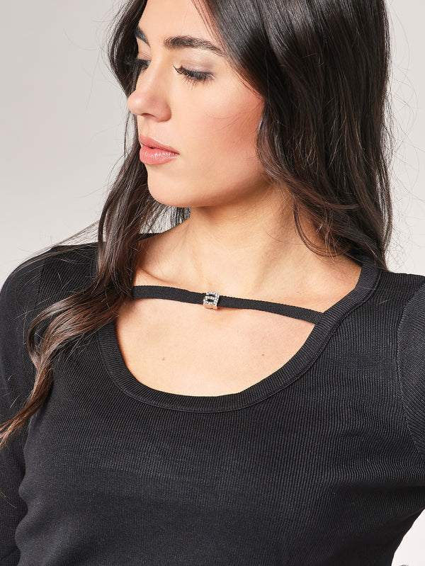 Maglia con polso a piume