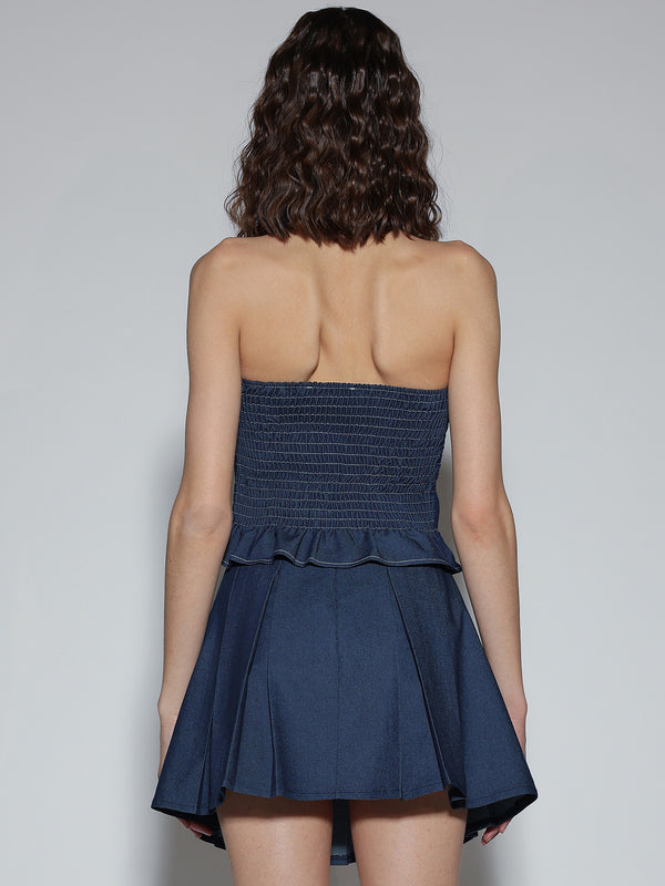 Gonna plisse in tessuto effetto denim