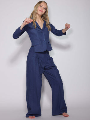 Pantalone palazzo Blu in lino