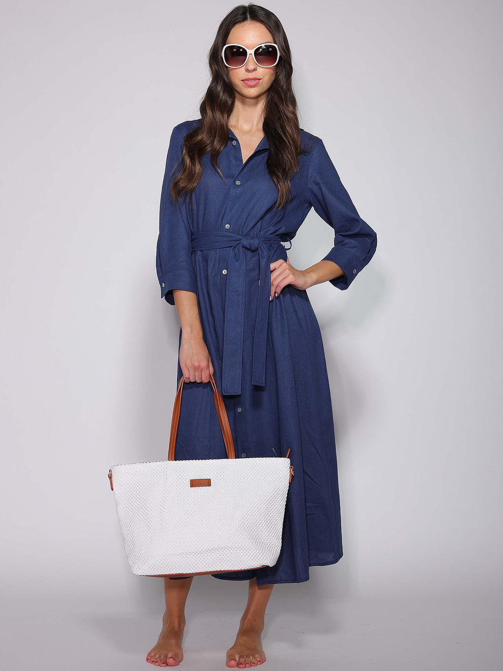 Abito Blu in lino con bottoni