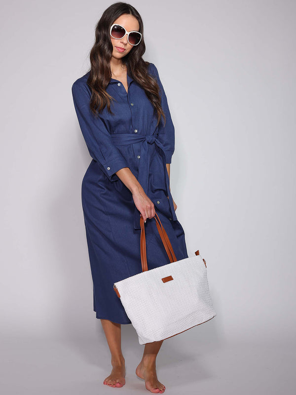 Abito Blu in lino con bottoni