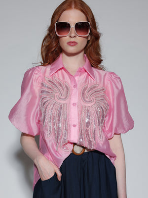 Camicia con perline e paillettes Rosa