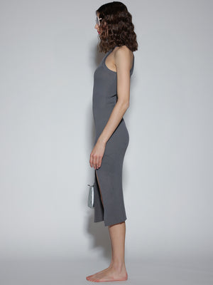 Abito a costina con spacco Grigio