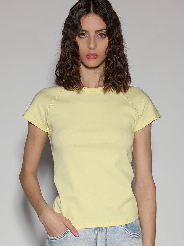 T-shirt a costina Giallo