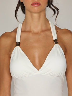 Abito a costina scollo halter
