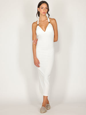 Abito a costina scollo halter
