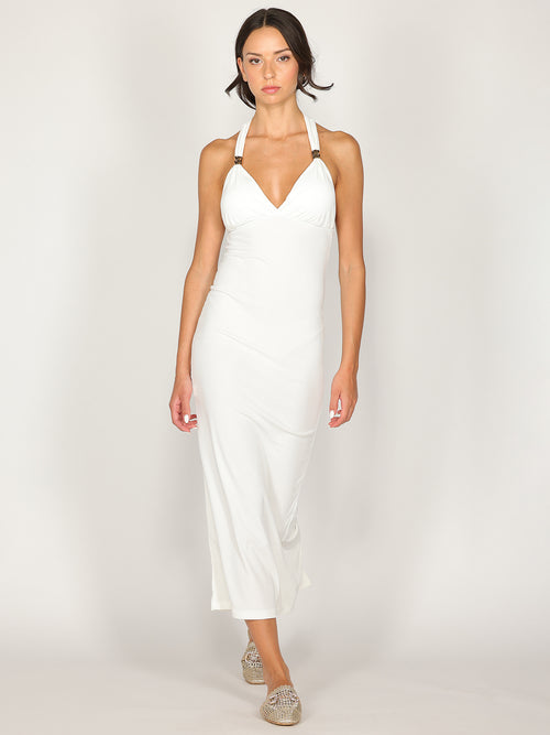 Abito a costina scollo halter