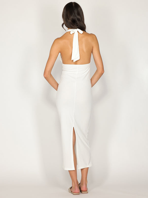 Abito a costina scollo halter
