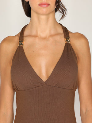 Abito a costina scollo halter