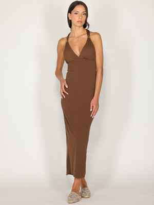 Abito a costina scollo halter