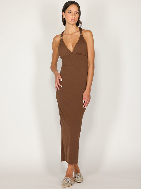 Abito a costina scollo halter