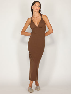 Abito a costina scollo halter