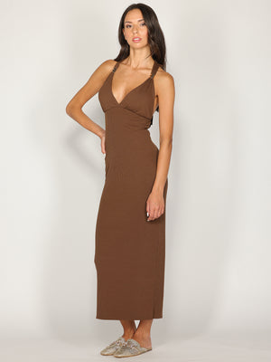 Abito a costina scollo halter