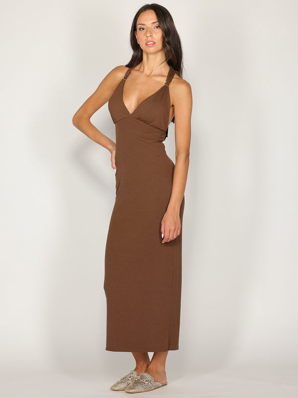 Abito a costina scollo halter