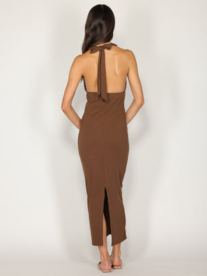 Abito a costina scollo halter