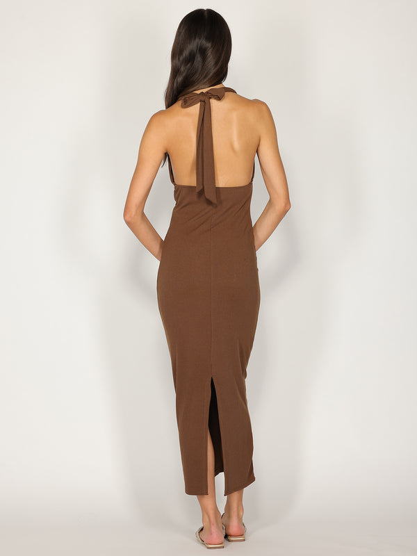 Abito a costina scollo halter