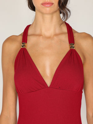 Abito a costina scollo halter