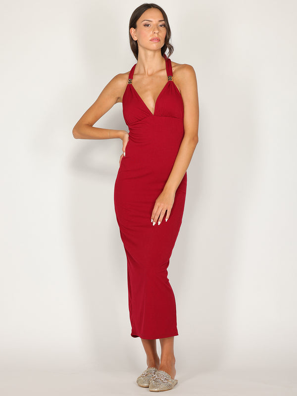 Abito a costina scollo halter