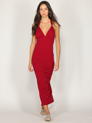 Abito a costina scollo halter
