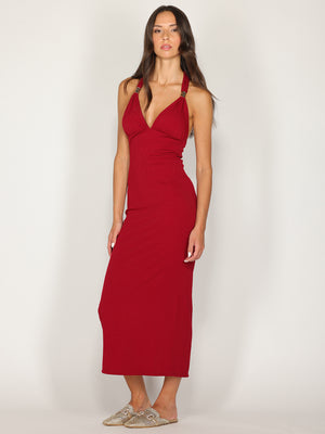 Abito a costina scollo halter
