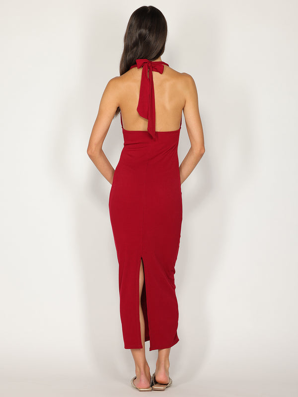 Abito a costina scollo halter