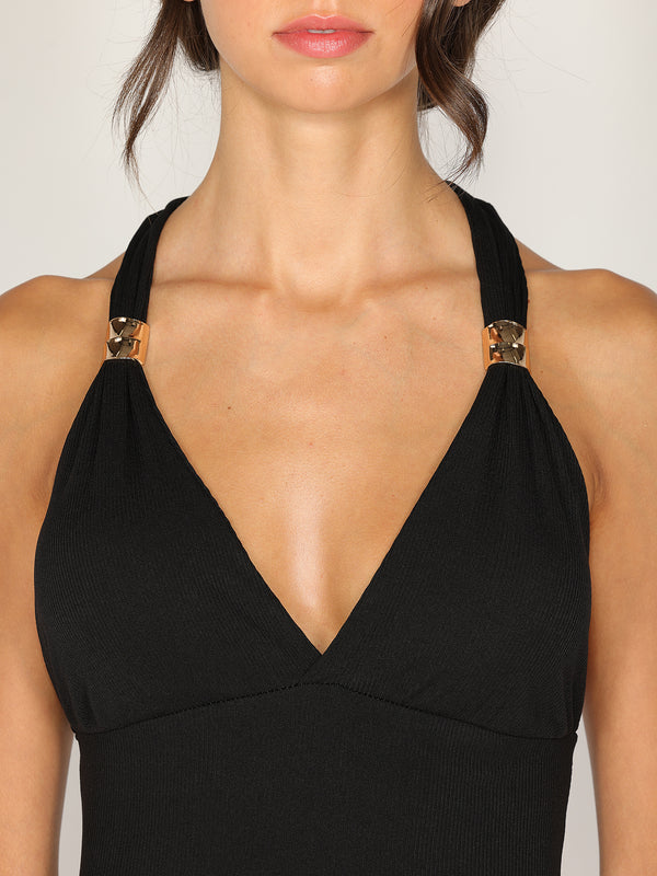 Abito a costina scollo halter