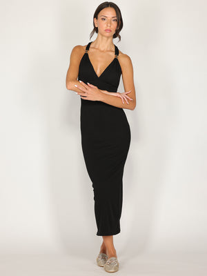 Abito a costina scollo halter