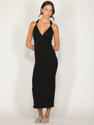 Abito a costina scollo halter