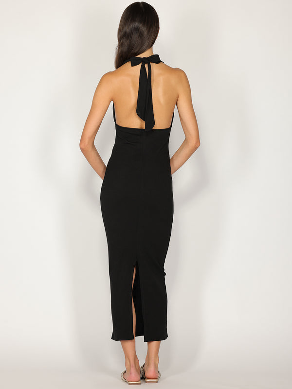 Abito a costina scollo halter