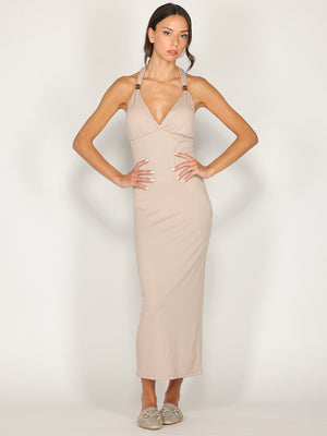 Abito a costina scollo halter