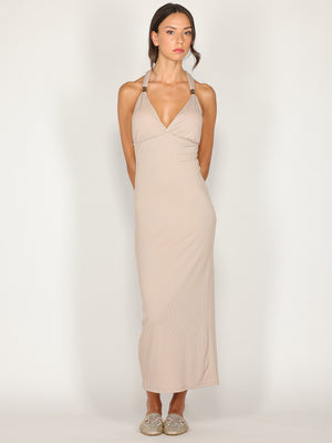 Abito a costina scollo halter