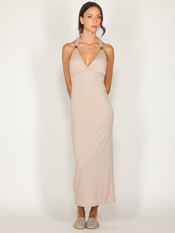 Abito a costina scollo halter