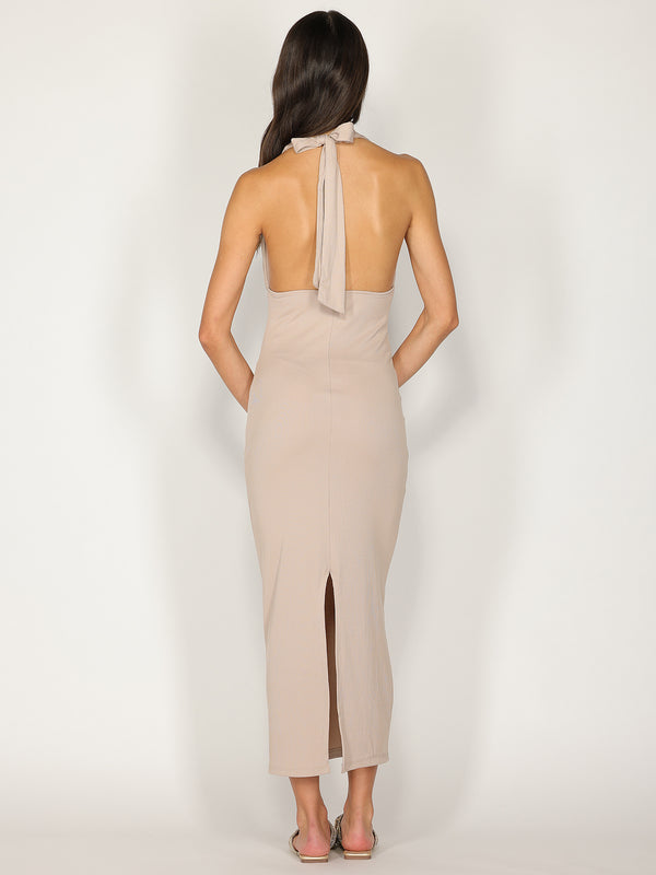 Abito a costina scollo halter