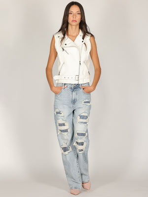 Jeans strap e strass
